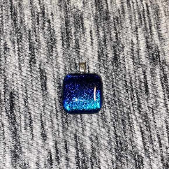 Vintage Y2K Ombré Blue Square Art Glass Pendant for Necklace Costume Jewelry - Picture 3 of 15